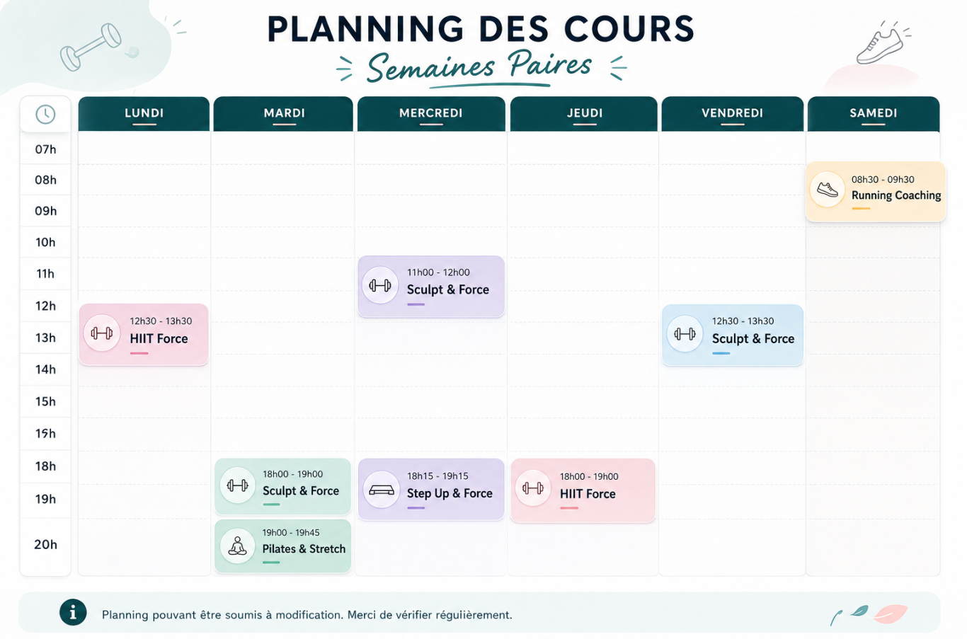 Planning semaine Paire